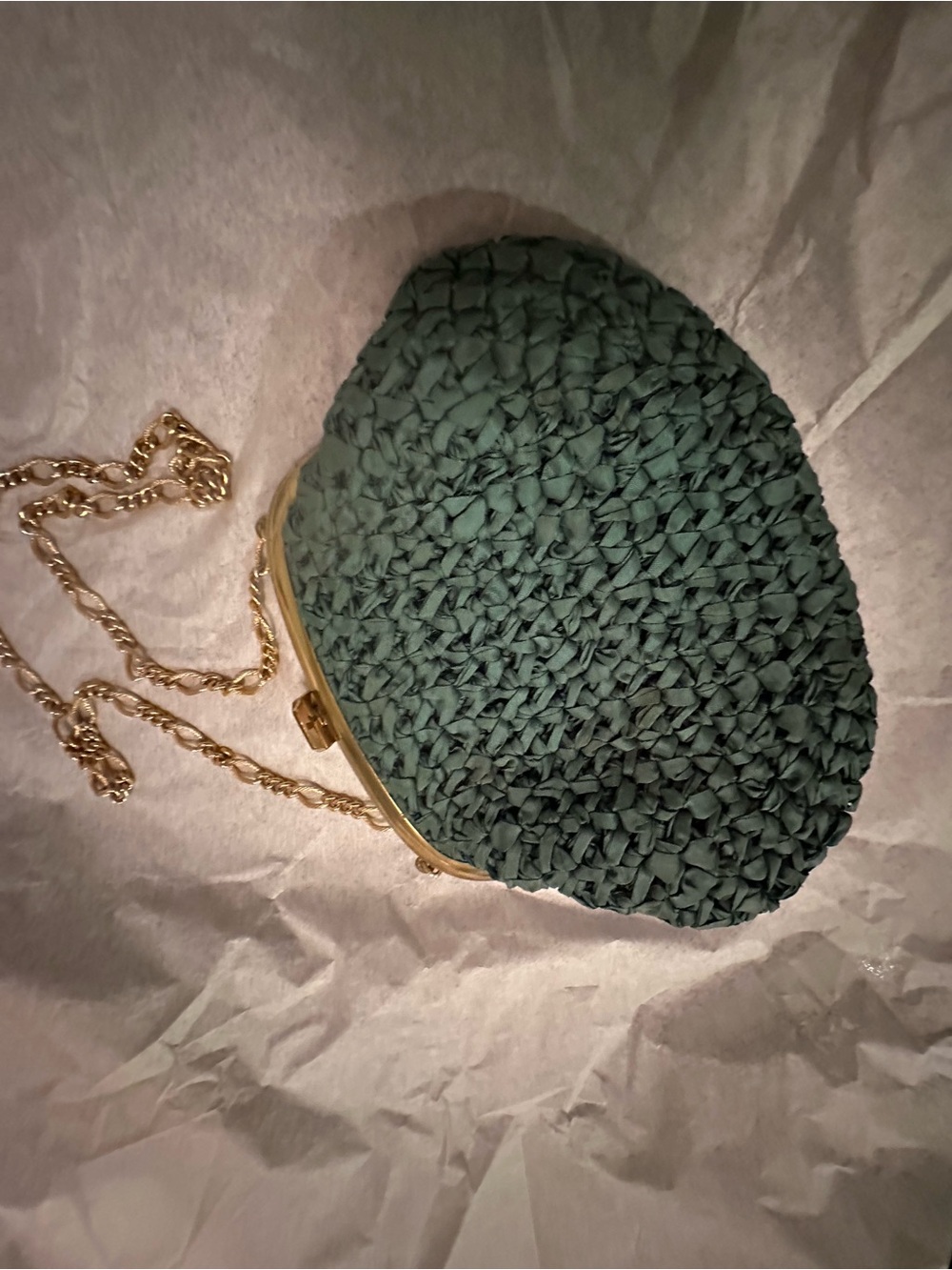 Green Woven Chain-Handle Evening Bag